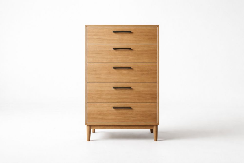 Oak Wood Chest of Drawers Natural Finish Five-Drawer 90x60x40cm